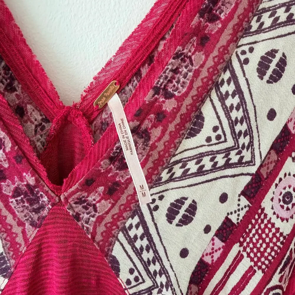 Free People Pink Boho Flowy Tunic Top Size Medium